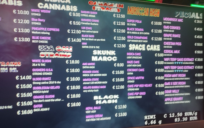 kannabiksen hinnat Alankomaissa